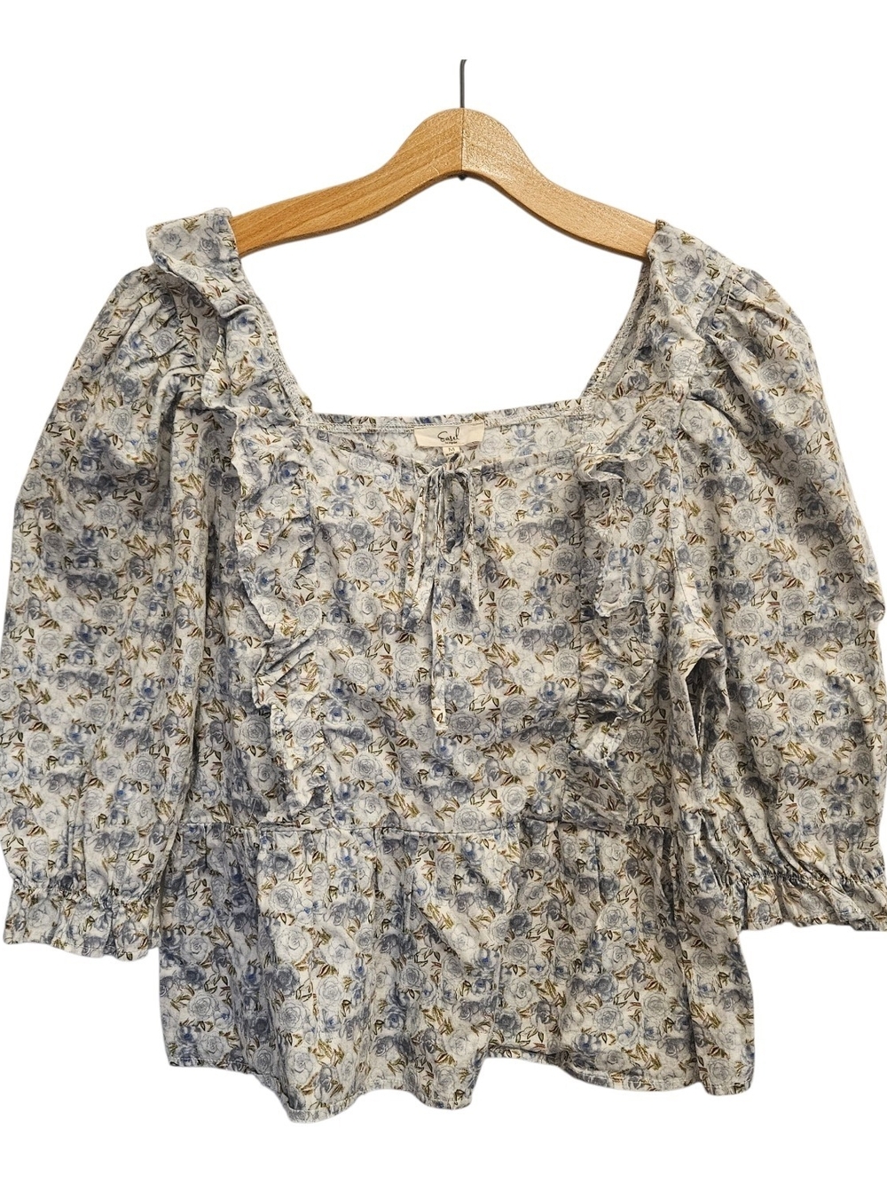 Easel Peasant Floral Puff Sleeve Ruffle Blouse Womens M Cottagecore Milk Maid